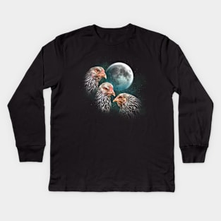 Three Chicken Moon (Dark Brahma) Kids Long Sleeve T-Shirt